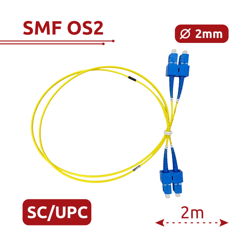 SAFIRE SF-SC-UPC-SC-UPC-OS2-DX-2M-Y - Cable de conexión de fibra óptica - Fibra monomodo OS2 - Conector SC UPC dúplex - Longitud 2m