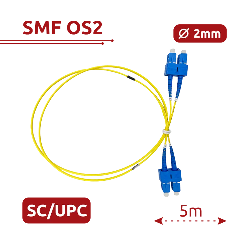 SAFIRE SF-SC-UPC-SC-UPC-OS2-DX-5M-Y - Cable de conexión de fibra óptica - Fibra monomodo OS2 - Conector SC UPC dúplex - Longitud 5m