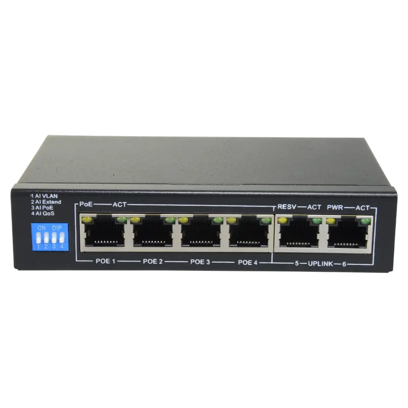 SAFIRE SF-SW0604POE-60 - Switch PoE - 4 puertos PoE + 2 Uplink RJ45 - Velocidad hasta 100 Mbps en todos los puertos