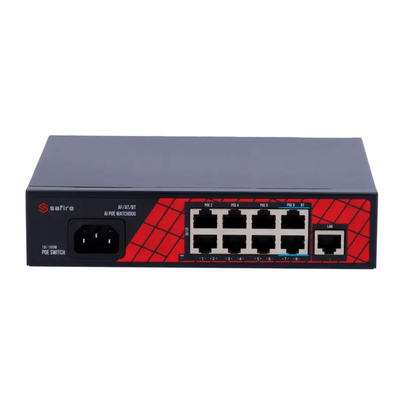 SAFIRE SF-SW0908HIPOE-120 - Safire Switch Hi-PoE - 8 puertos PoE + 1 Uplink RJ45 - Velocidad de puertos 10/100Mbps