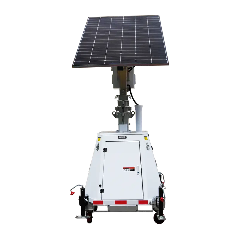 SAFIRE TRAILER-5880WH-440W-7M - Torre estacionaria de CCTV compacta con ruedas - Capacidad 5880W/h - placa 440W - Litio