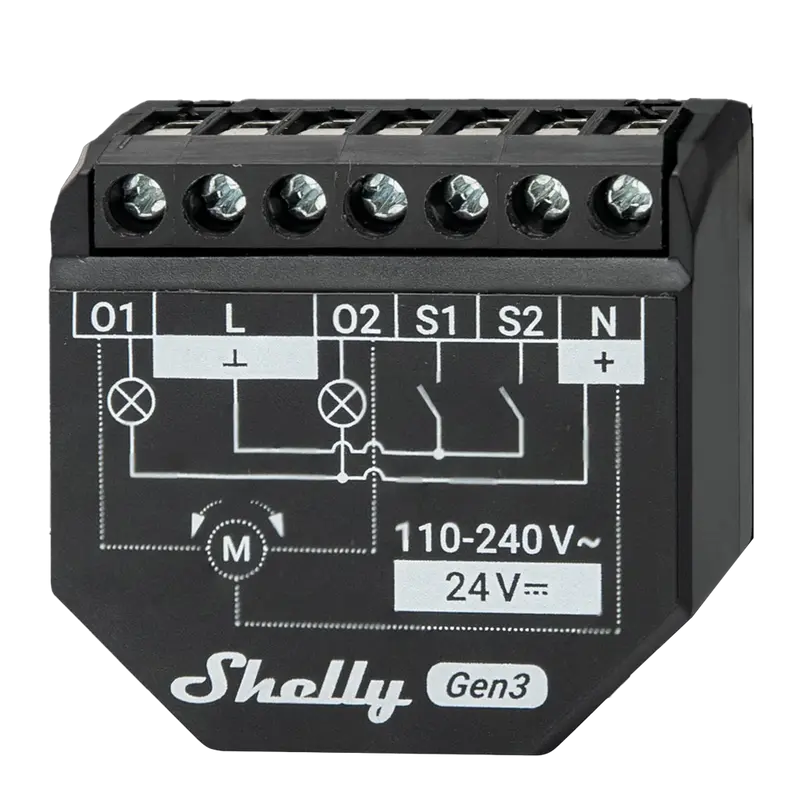 SHELLY SH-2PM-GEN3 - Relé Shelly 2PM Gen3 - Controlador de persianas / toldos - Relé de 2 canales independientes