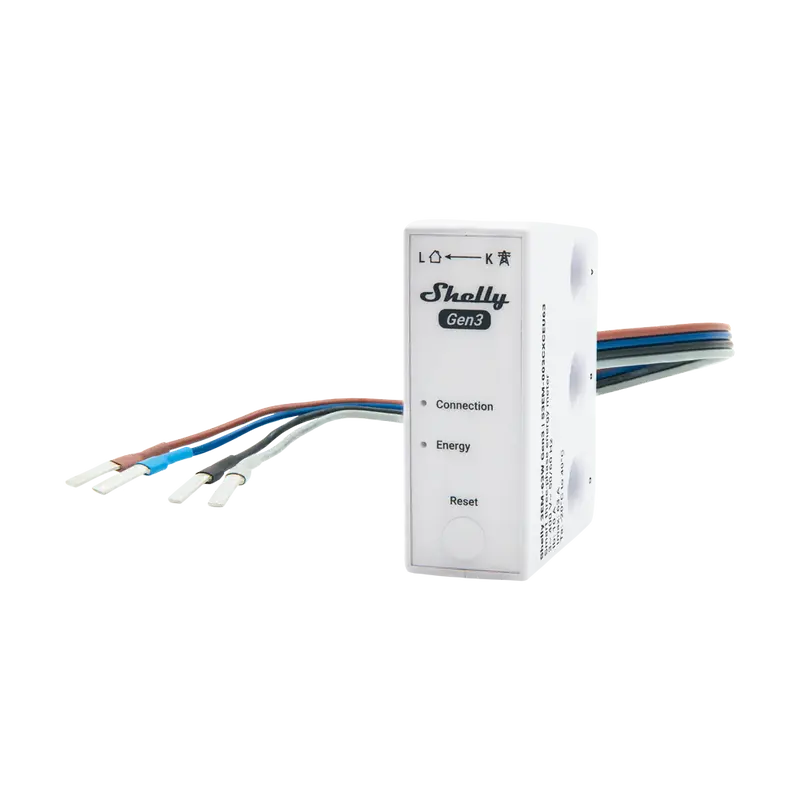 SHELLY SH-3EM-63W-GEN3 - Shelly 3EM-63W Gen3 - Medición trifásica con terminales de cableado - Incluye 3 pinzas amperimétricas de 63 A