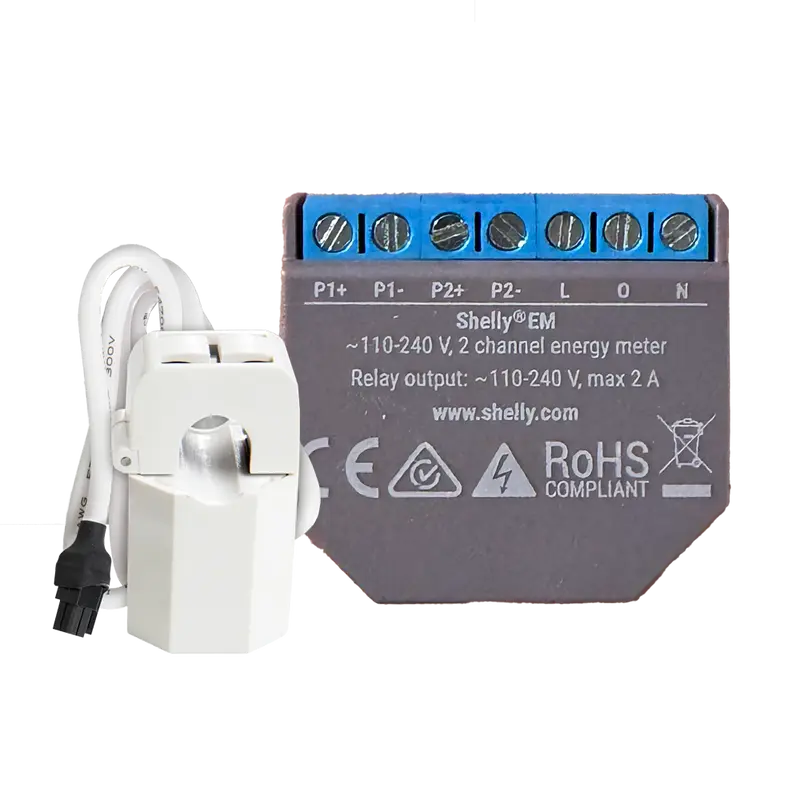 SHELLY SH-EM-50A - Shelly EM + 50A - Medición de 2 canales / Pinza 50A Incluida - Control de contactor mediante salida de relé