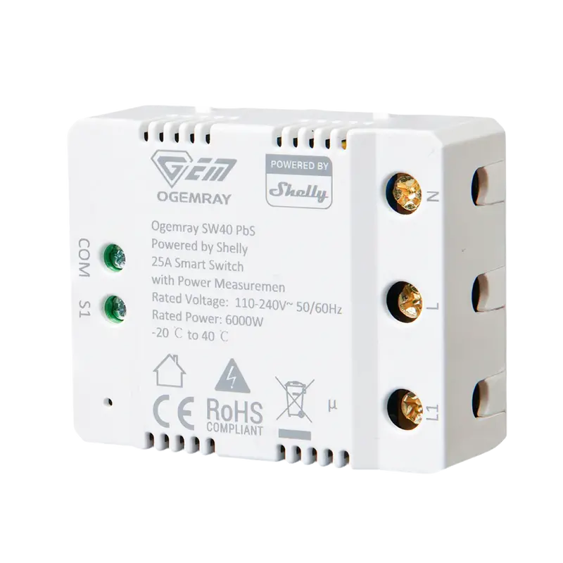 SHELLY SH-OG-SMART-RELAY-25A - Relé Ogemray Smart 25A - Controlador Inteligente / Grado Industrial