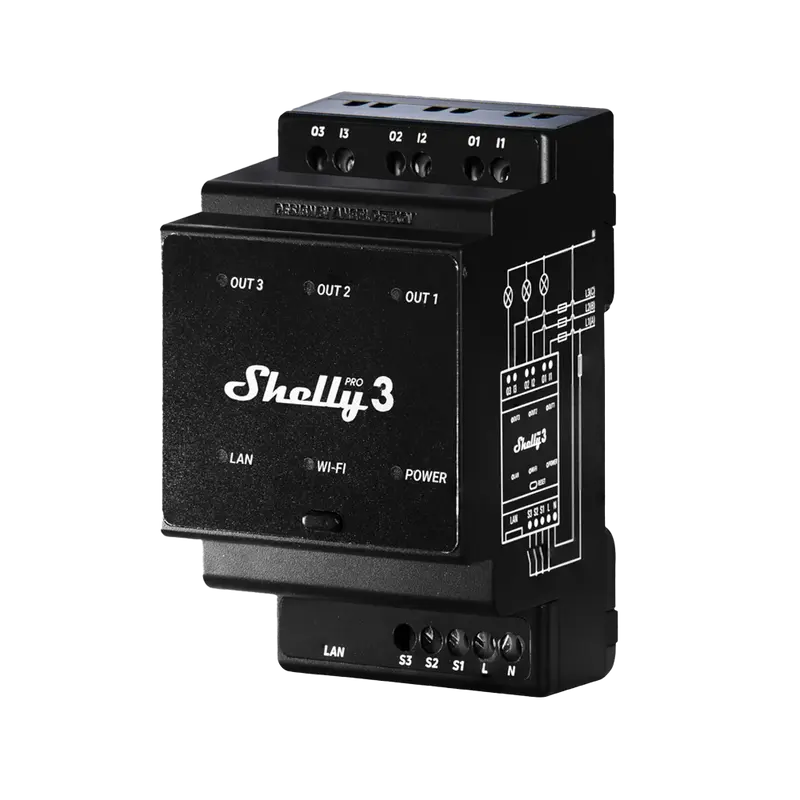 SHELLY SH-PRO-3 - Relé Shelly Pro 3 - Controlador Inteligente Carril DIN - Relé de 3 canales Independientes / Contacto Seco