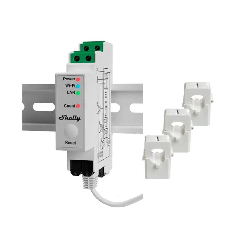 SHELLY SH-PRO-3EM-120A - Shelly Pro 3EM 120A - Medición de 3 canales / 3x Pinzas 120A Incluida