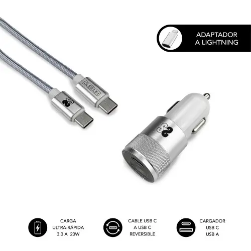 Subblim DUAL CAR CHARGER PD20W+QC3.0+C TO C/LIGHTNING S