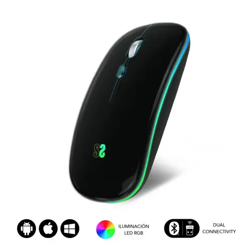 Subblim RATÓN ÓPTICO INALÁMBRICO 2.4G Y BT RGB LED DUAL FLAT MOUSE BLACK