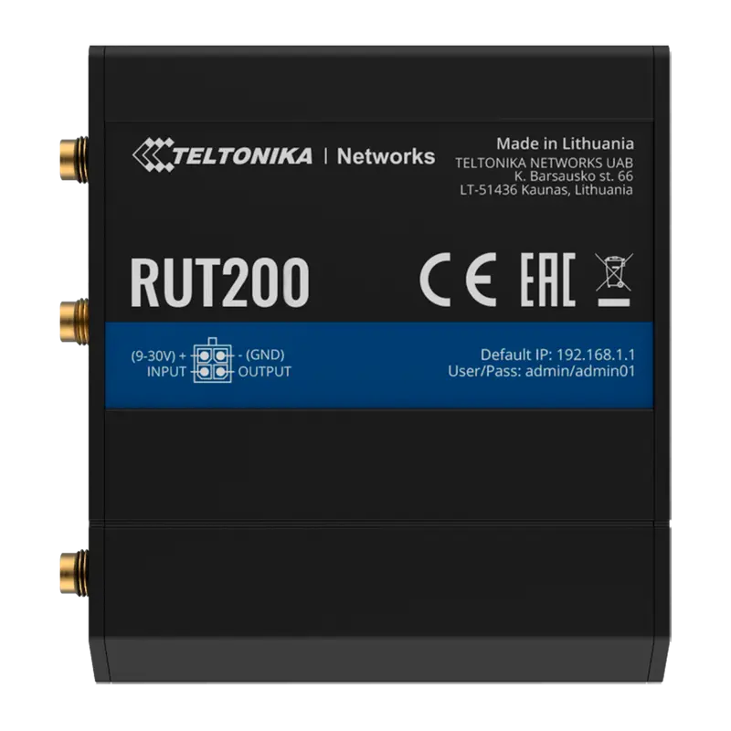 TELTONIKA TK-RUT200 - Router Industrial 4G LTE Cat 4 (150/50 Mbps) - Punto de acceso Wi-Fi 4 para hasta 50 usuarios