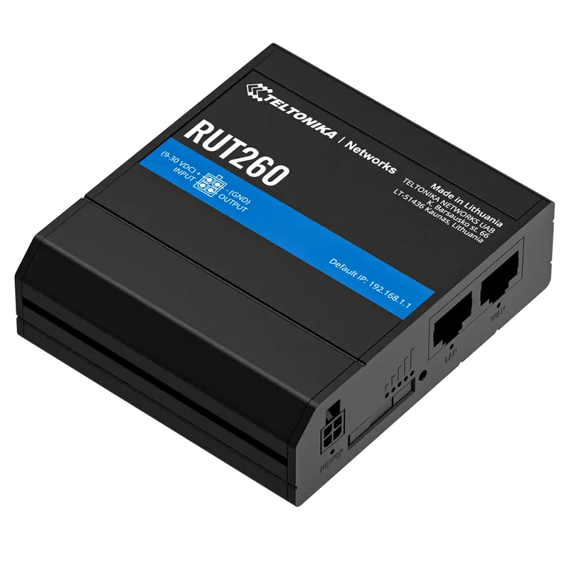 TELTONIKA TK-RUT260-V2 - Router Industrial 4G LTE Cat 6 hasta 300 Mbps. - Chipset móvil Quectel para alta estabilidad.