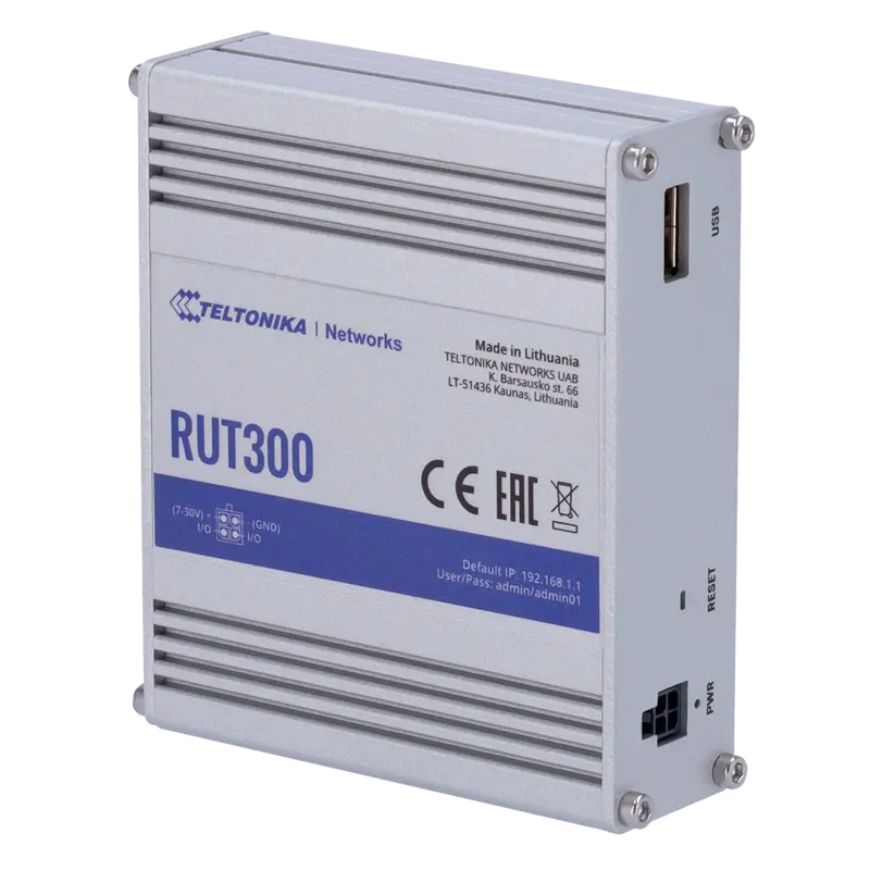 TELTONIKA TK-RUT300 - Teltonika Router Industrial - 5 puertos Ethernet RJ45 Fast Ethernet - USB 2.0 - 2x Entradas + 2 Salidas Digitales