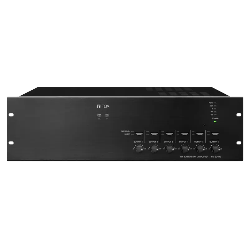TOA-VM-3240E - Amplificador extensión EN54 VM-3000 - 6 salidas de altavoces 100V - Potencia 240 Wrms - 4 Entradas MIC/LINE