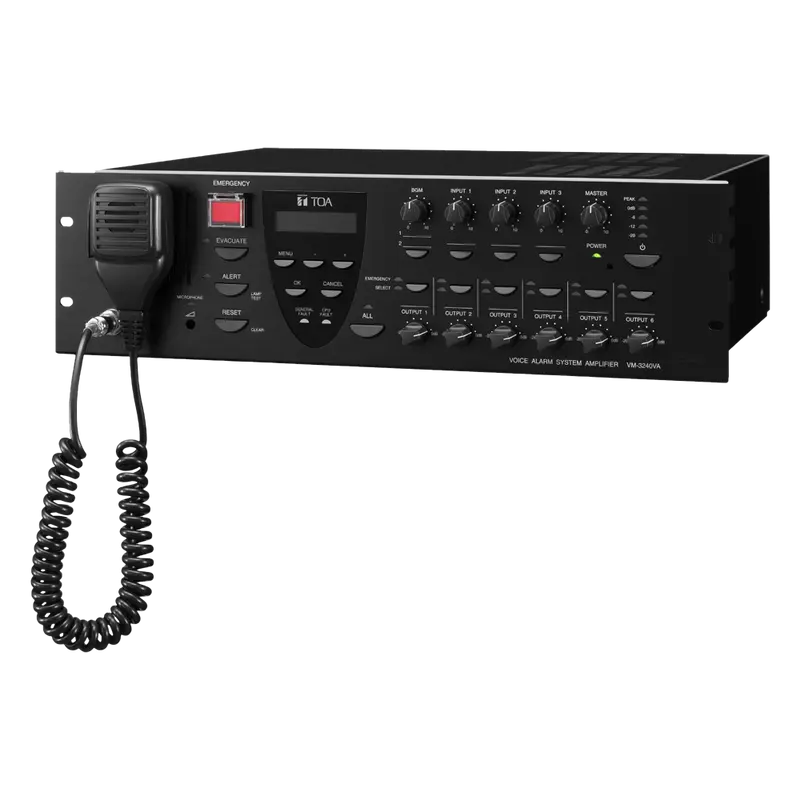 TOA-VM-3240VA - Amplificador principal EN54 VM-3000 - 6 salidas de altavoces 100V - Potencia 240 Wrms - 4 Entradas MIC/LINE