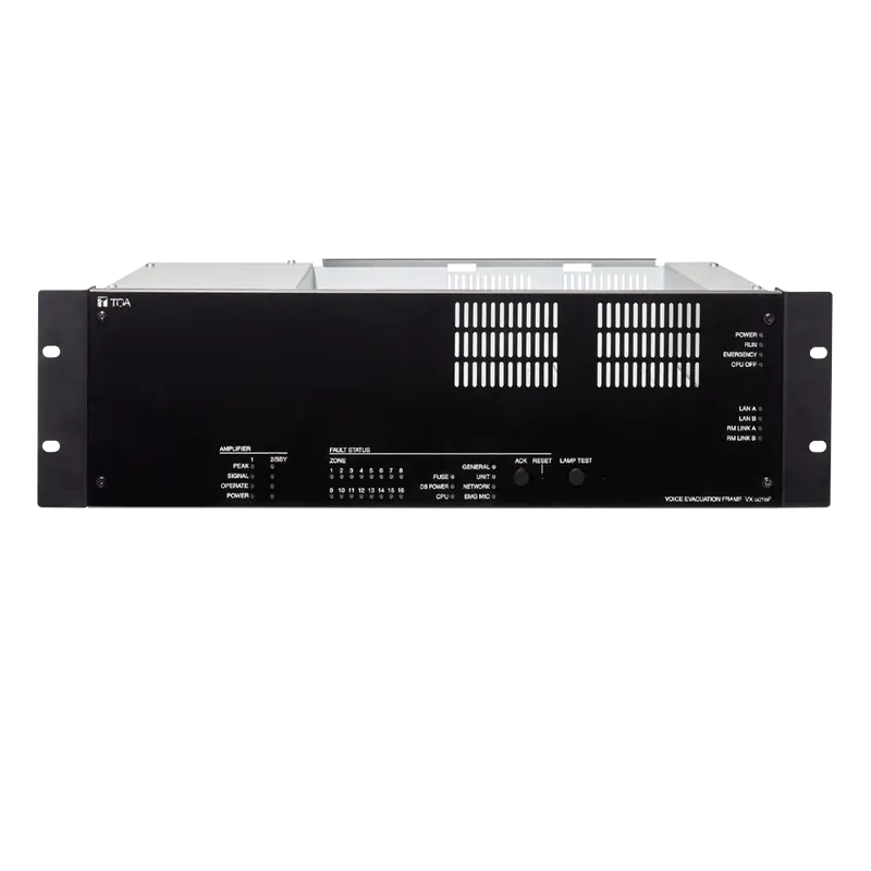 TOA-VX-3016F - Unidad principal modular EN54 VX-3000 - 16 salidas de altavoces / DSP digital - Hasta 2 módulos de amplificador