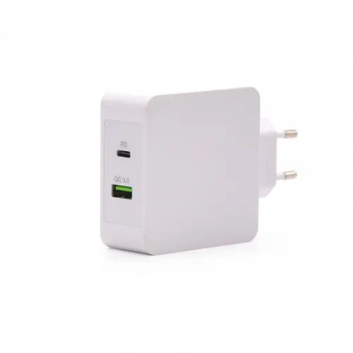 TooQ Cargador de Pared doble puerto USB-C PD + USB A QC3.0, 48W