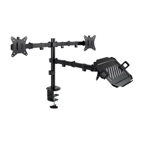 TooQ Soporte de Mesa para 2 Pantallas 17"-32" y Portátil, Negro