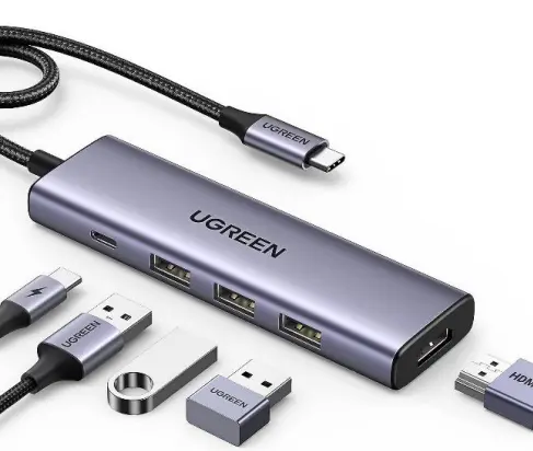 Ugreen 15596 base para portátil y replicador de puertos Alámbrico USB 3.2 Gen 1 (3.1 Gen 1) Type-A + Type-C Aluminio