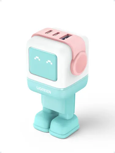 Ugreen Uno RG 65W 3-Port GaN Fast Charger pink blue Ordenador portátil, Teléfono móvil, Portátil, Tableta, Teléfono Azul Corriente
