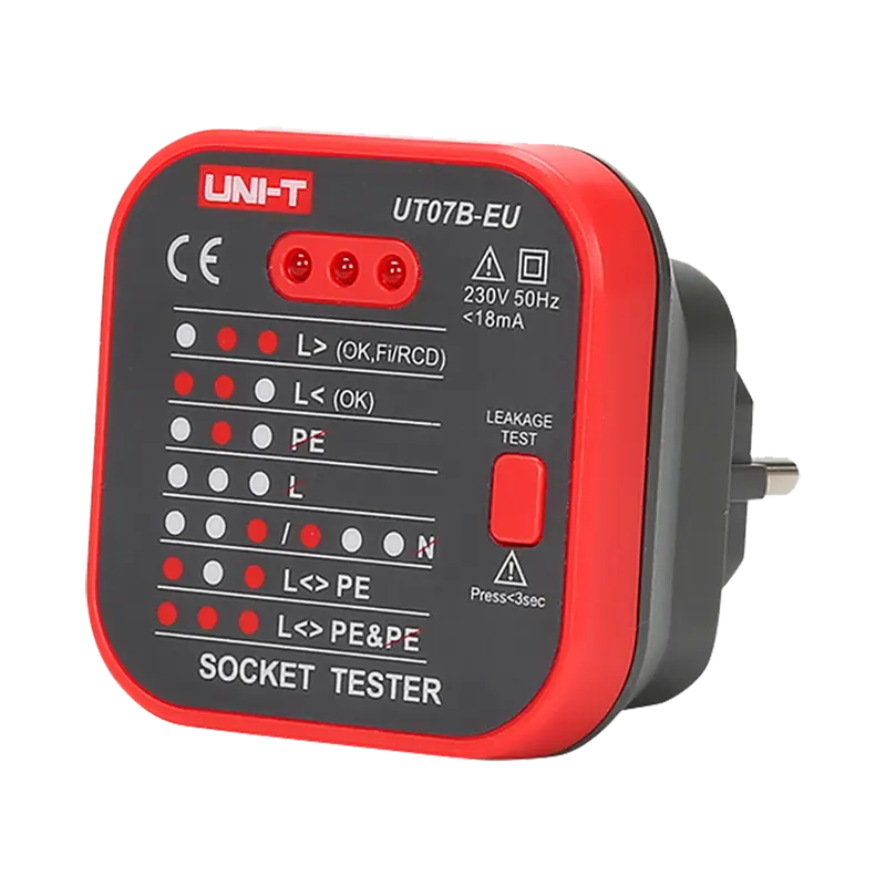 UNI-T UT07B-EU - Tester de tomas eléctricas EU - Verificación de errores de cableado - Test de posibles fugas - Sencillo de usar