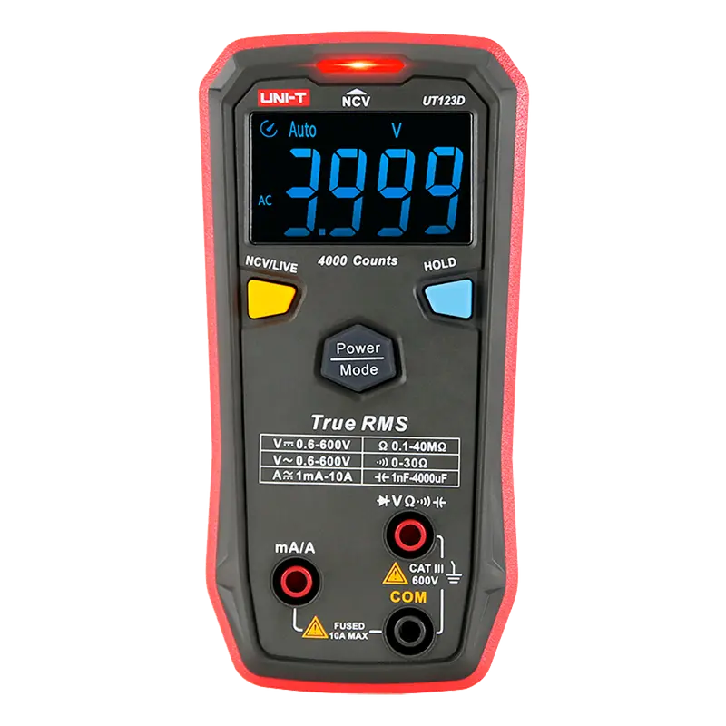 UNI-T UT123D - Multímetro digital de bolsillo - Medición de voltaje en DC y AC hasta 600V - Medición de intensidad en DC y AC hasta 10A