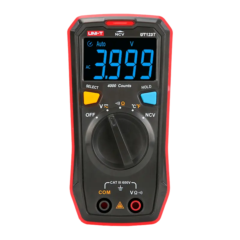 UNI-T UT123T - Multímetro digital de bolsillo - Medición de voltaje en DC y AC hasta 600V - Medición de temperatura