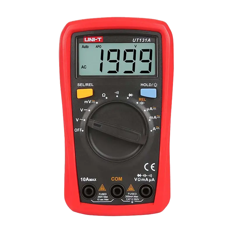 UNI-T UT131A - Multímetro digital de mano LCD - Medición de voltaje en DC y AC hasta 250V - Medición de intensidad en DC y AC hasta 10A