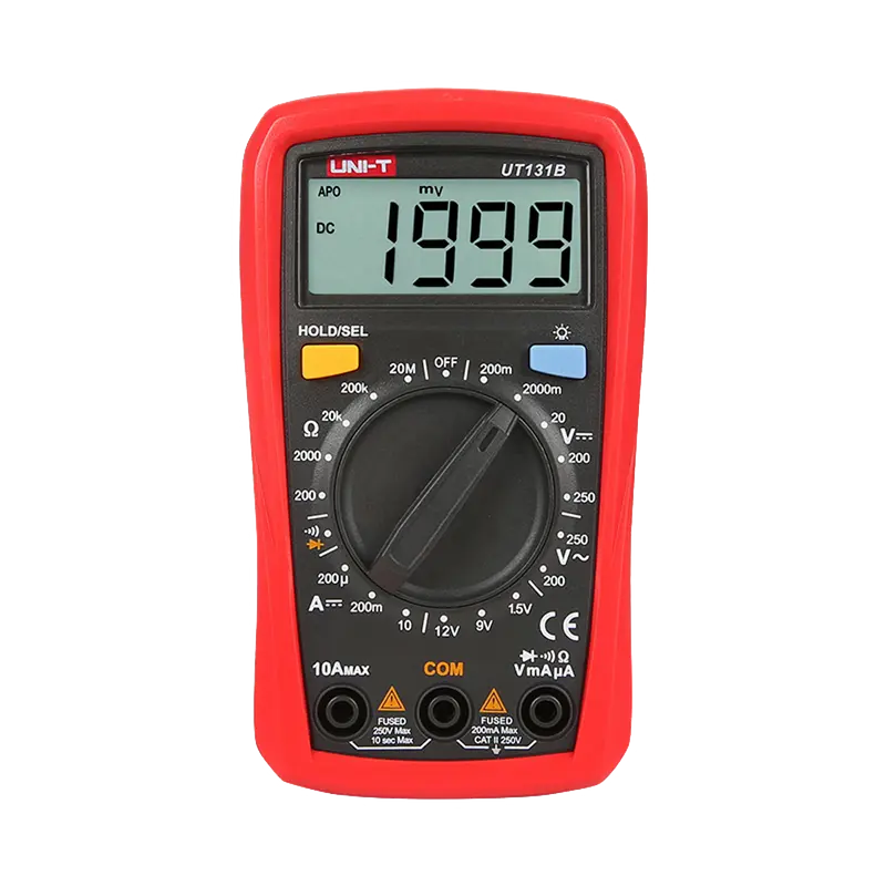 UNI-T UT131B - Multímetro digital de mano LCD - Medición de voltaje en DC y AC hasta 250V - Medición de intensidad en DC hasta 10A