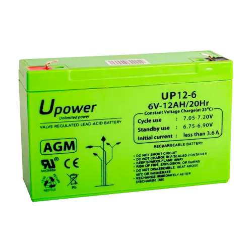 UPOWER BATT-6012-U - Batería recargable - Tecnología plomo ácido AGM - Voltaje 6 V - Capacidad 12.0 Ah