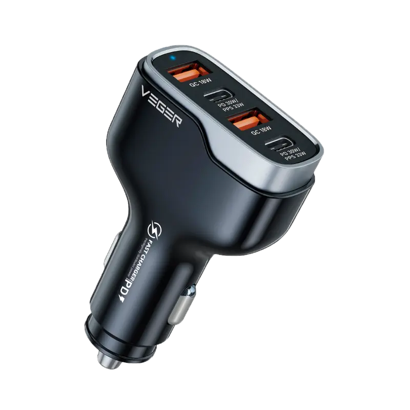 VEGER VG-CC53-2A2C - Mechero coche - Potencia 66W - Carga rápida 30W - Salidas 2x USB-C, 2x USB-A - Color Negro