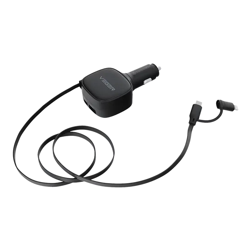 VEGER VG-CC89 - Mechero coche - Potencia 84W - Carga rápida PD 30W, QC 18W, PPS 33W - Salidas USB-C, USB-A y cables incluidos