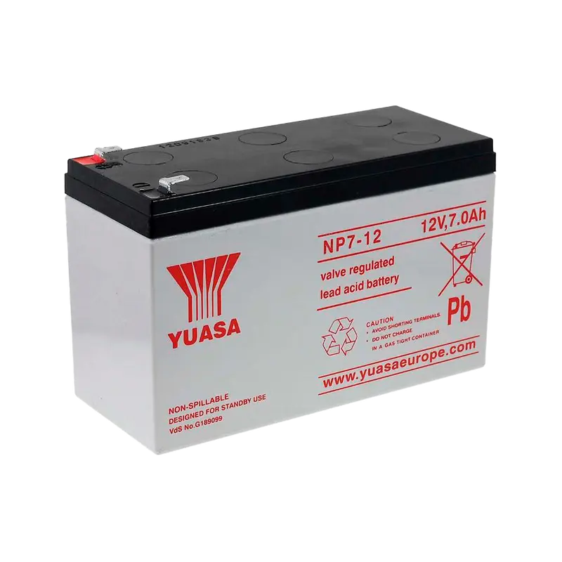 YUSA BATT-NP7-12 - Yuasa NP7-12 - Batería recargable - Tecnología plomo ácido AGM - Capacidad 7 Ah / 12 V - 65 x 151 x 97.5 / 2200 g